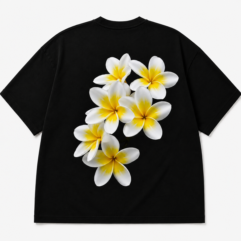 Black Frangipani Oversized Tee
